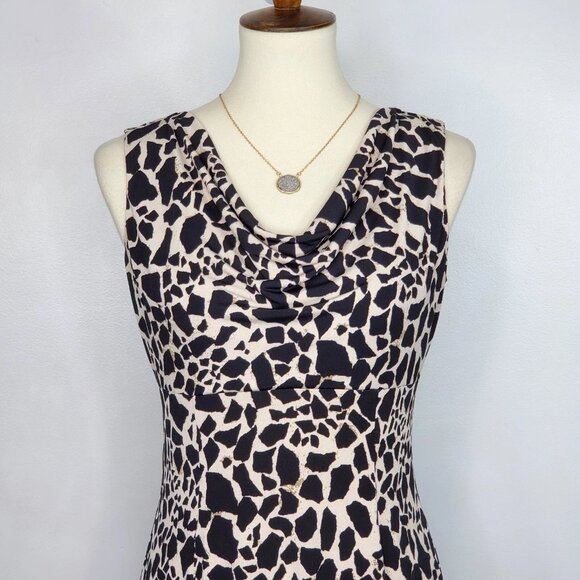 Kasper Black Tan Animal Print Drape Neck Stretchy Sleeveless Classic Dress Sz 4 - Picture 5 of 14